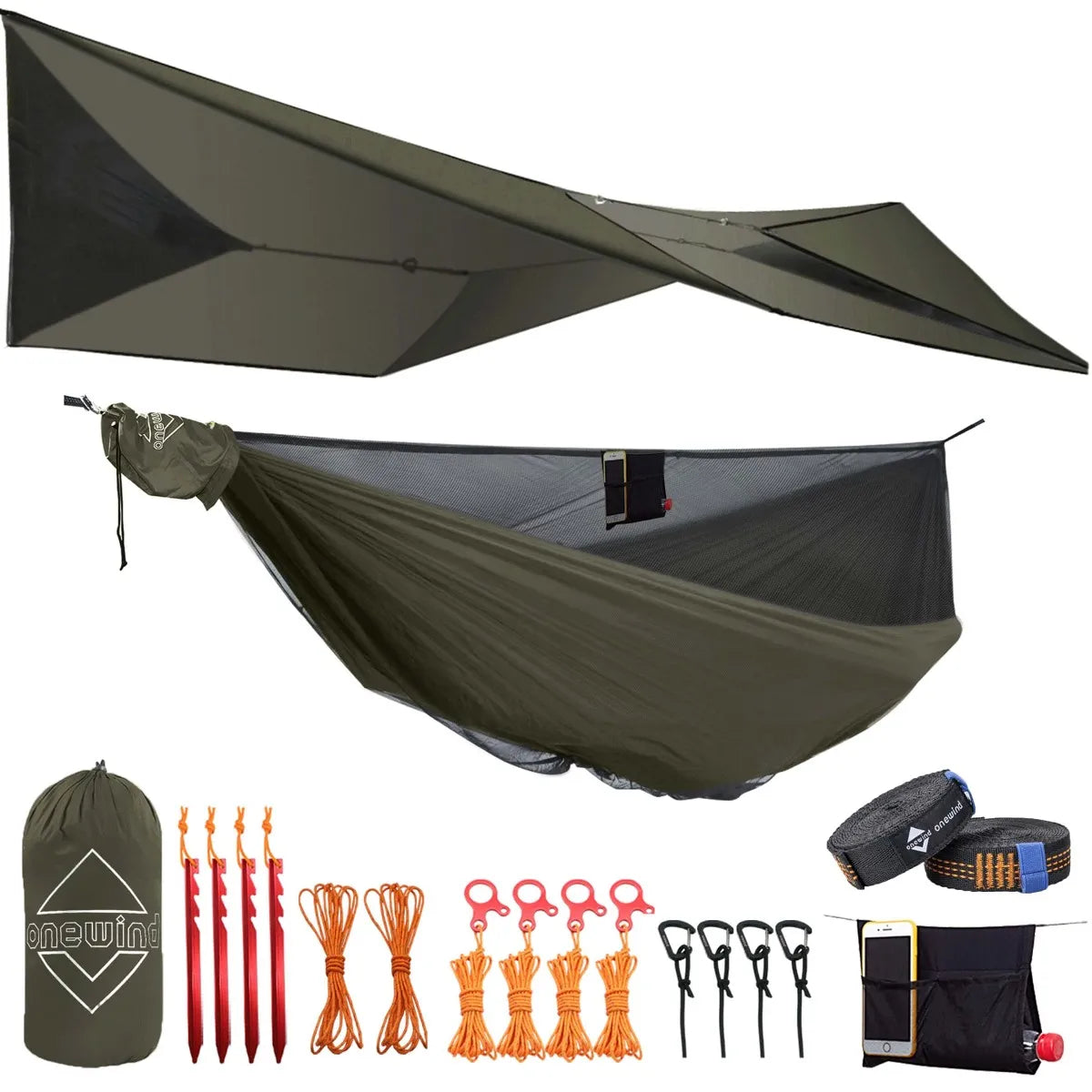 hängematte pack n go Onewind 11ft Camping-Hängematte mit Insektenschutznetz & 12ft wasserdichtem Tarp Bundle