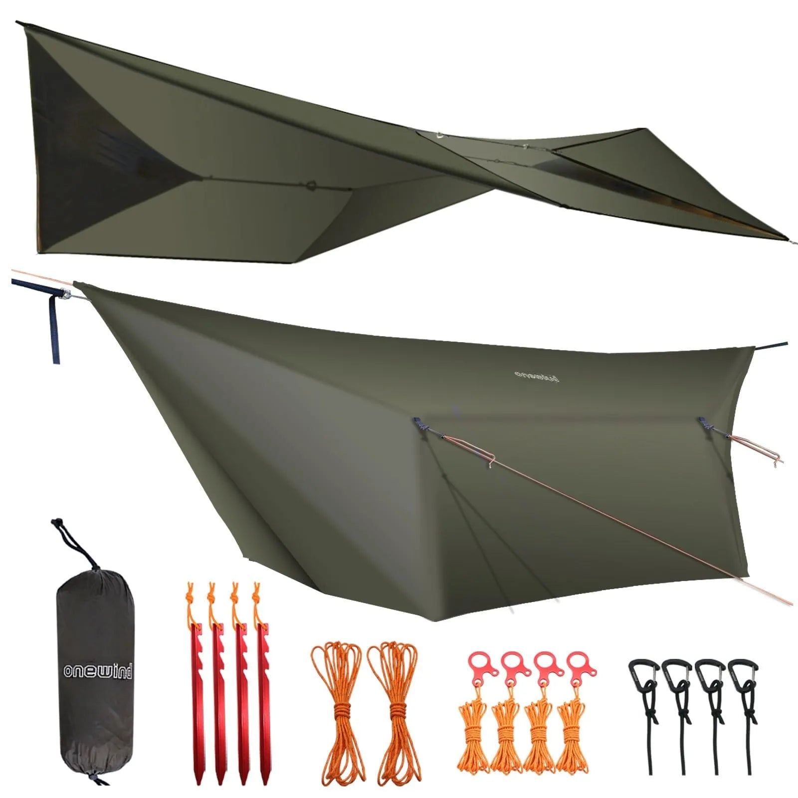 tarp unigear UltraLight 12’ Hammock Tarp Shelter – All-Season Rain Fly Tarp - OD Green, 144"L x 116"W
