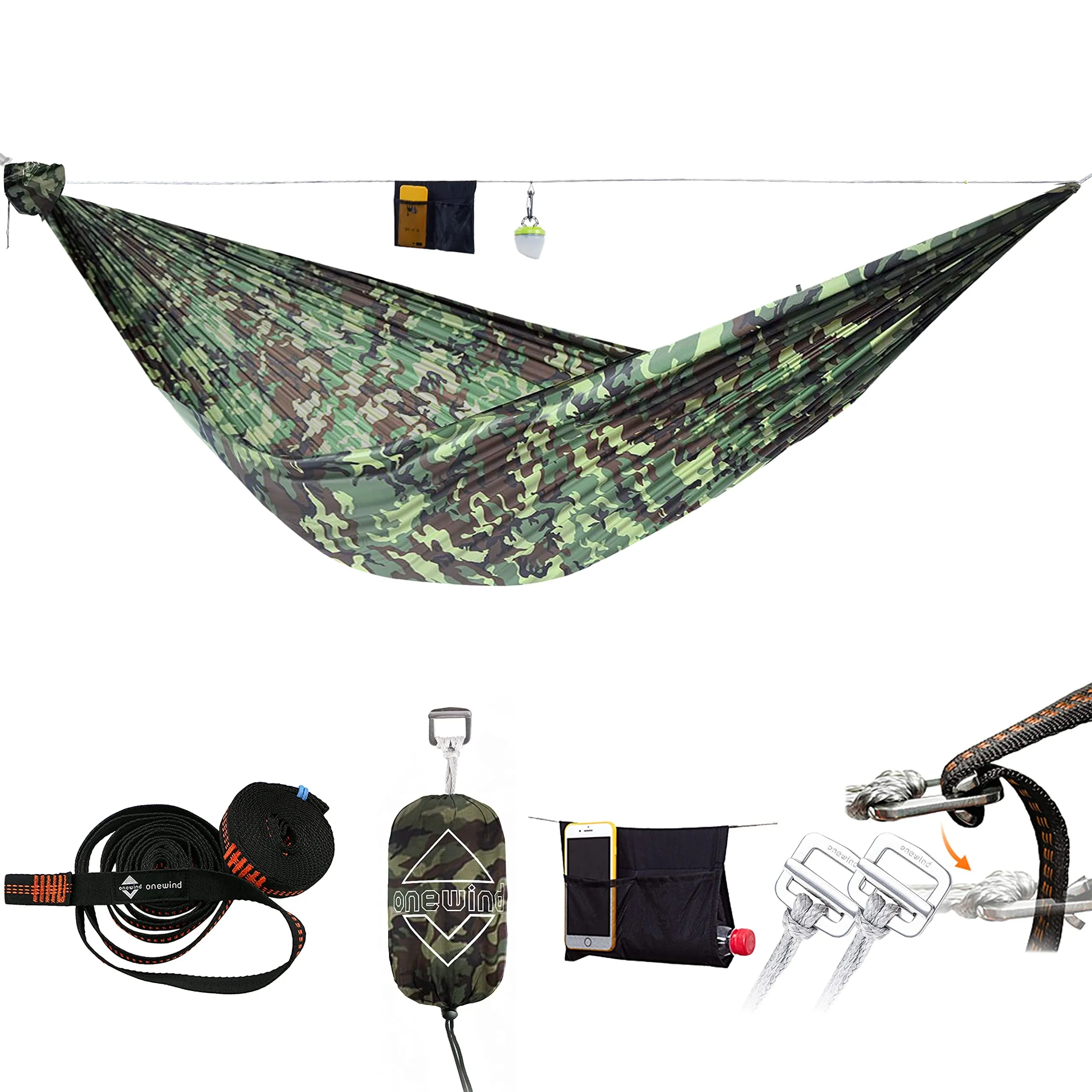 wild camping hängematte Ultralight 11ft Nylon Camping Hammock with Organizer - Camouflage, 11'L x 55"W