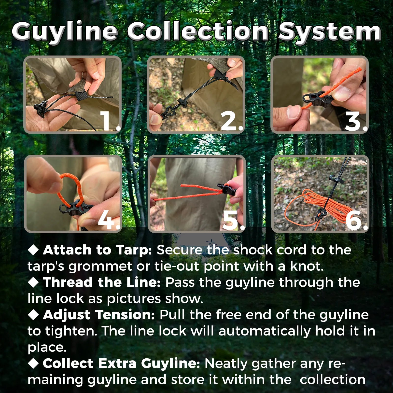 Guy Line Lock Tensioners And Tent Guyline Collection Systems - 10PCS