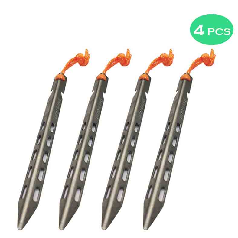 tent pegs Hikemax Ultralight Titanium Tent Stakes - V-Shaped Tent Pegs with Reflective Pull Cords -High Strength for Canopy Camping Tent