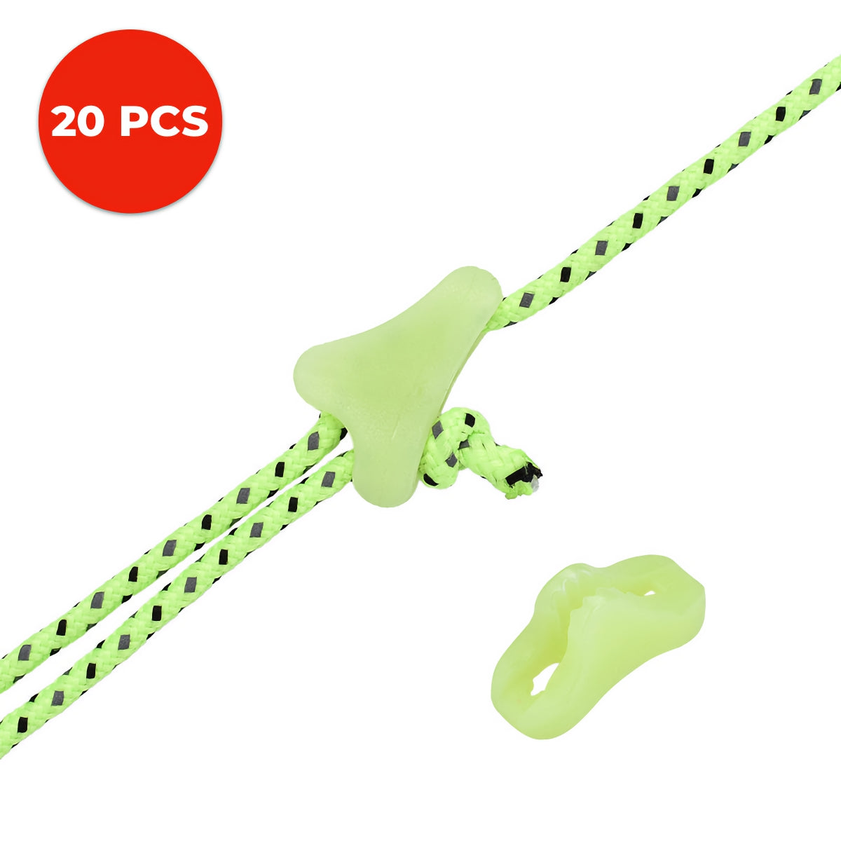 Fluorescent Guyline Adjuster for Outdoor Camping and Hiking - 20 Pcs