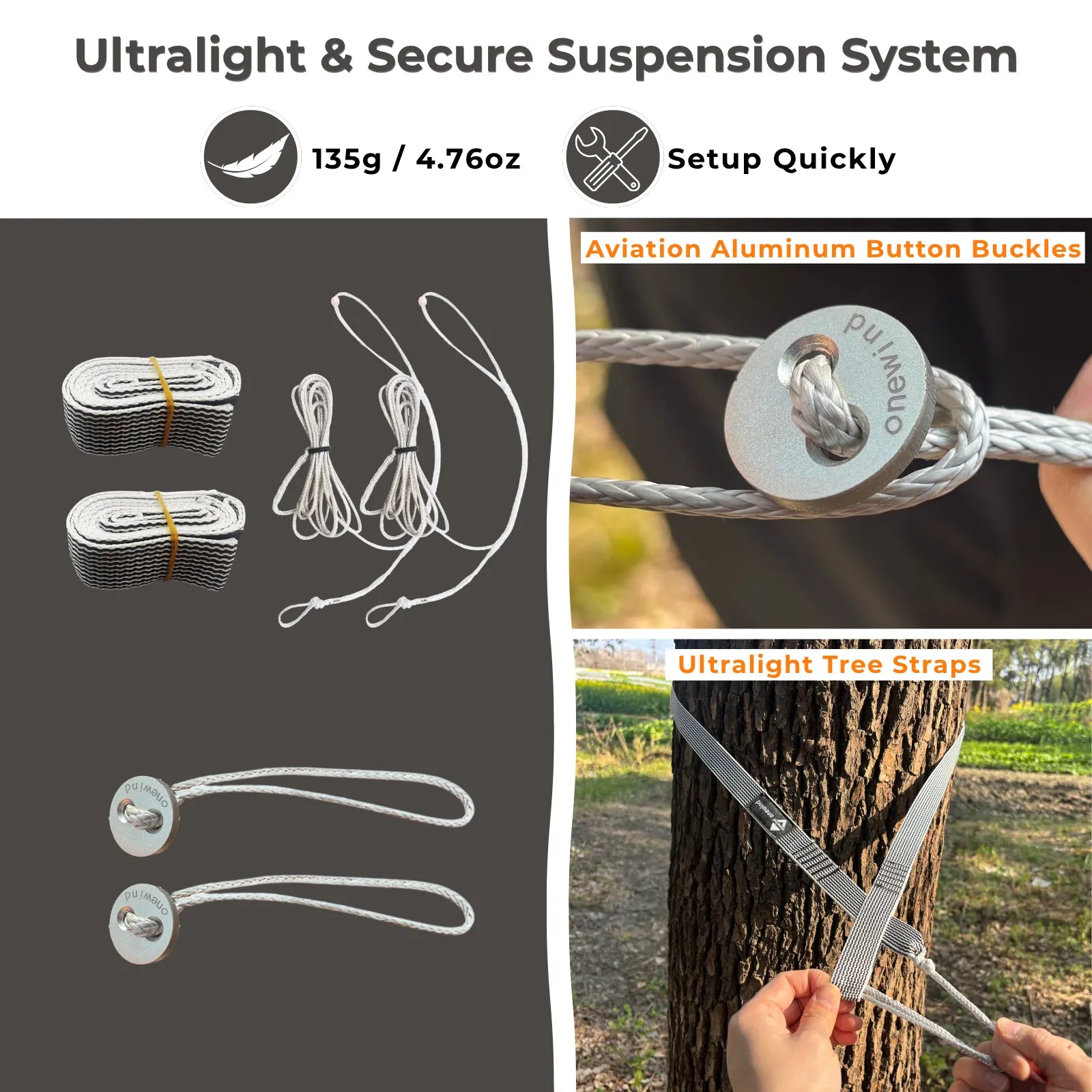 Aero-Button Ultralight Hammock Straps System