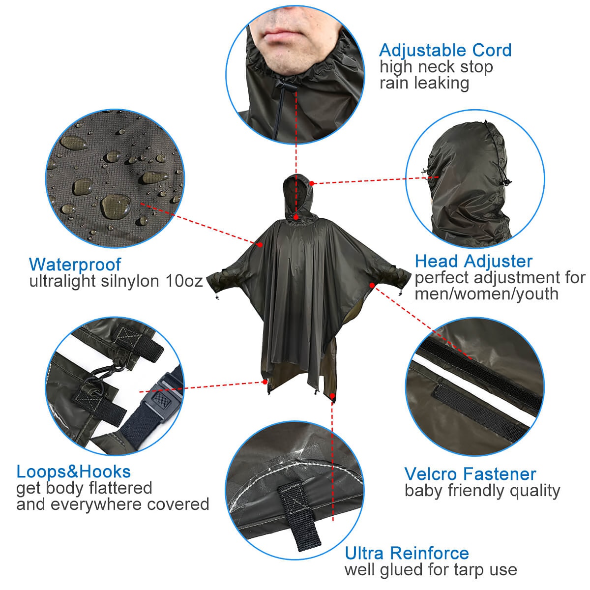 Extended-Length Ultralight Rain Poncho for Hiking and Camping